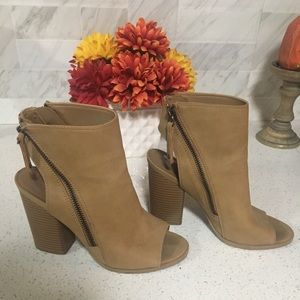 Peep Toe Leather Zip Booties